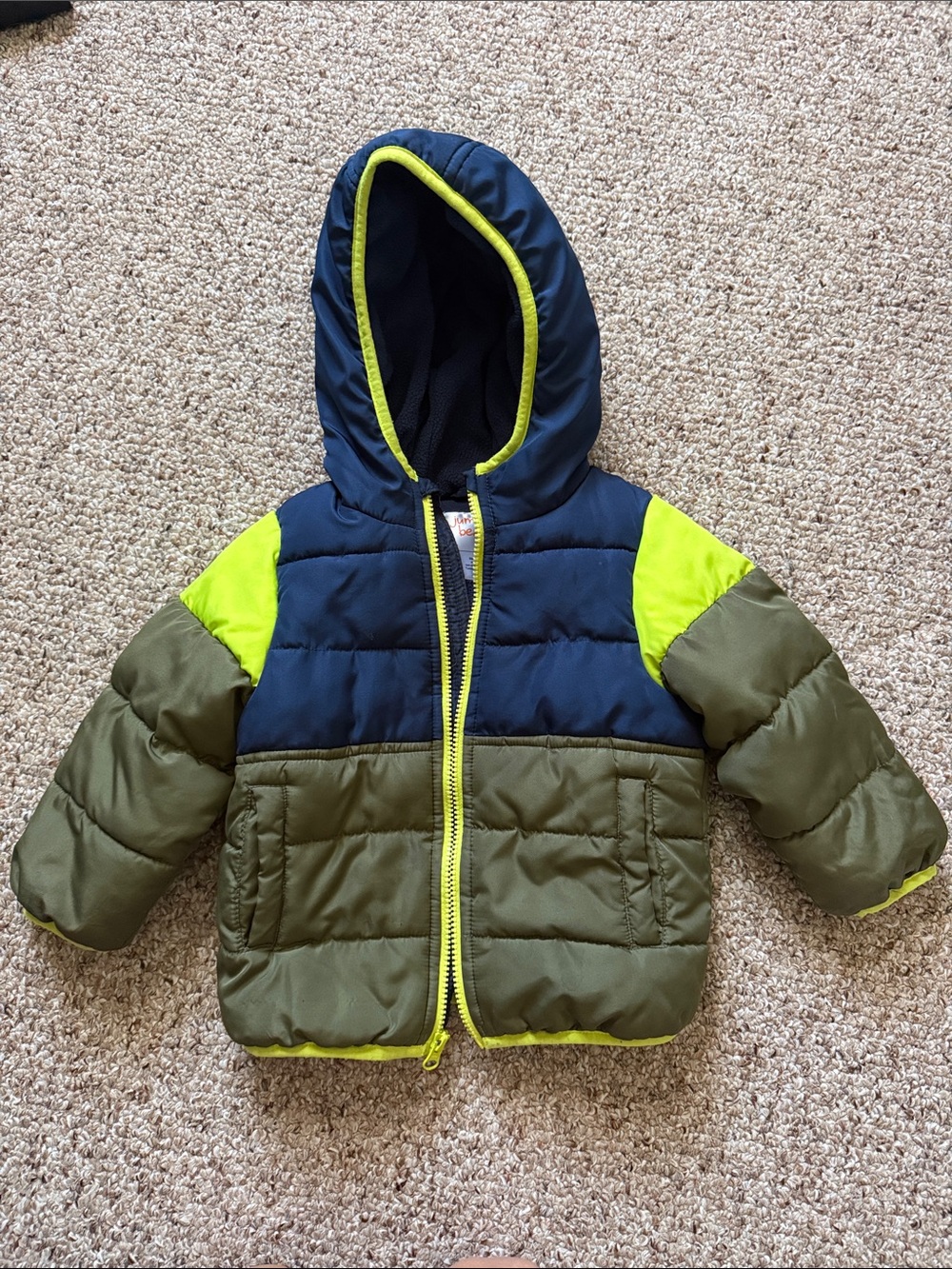 jumping beans Navy, Olive & Neon Yellow Puffer Jacket
